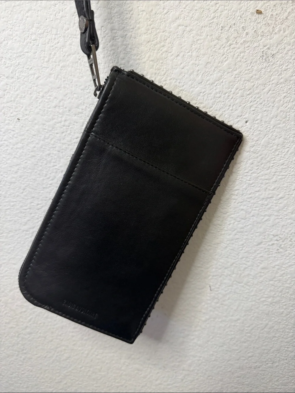 Zadig & Voltaire Black Quilted Wristlet Phone Pouch.